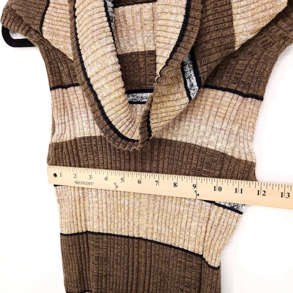 Free People Striped Cowl Neck Top SLarge Blouse Linen Blend Off Shoulder Ribbed - Picture 10 of 12